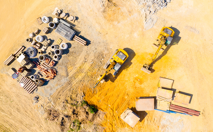 Aerial view of construction site.